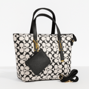 Black & White Printed Bag with Matching Pouch