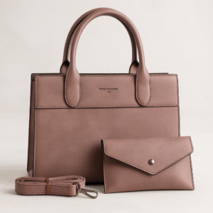 Dusty Rosewood Structured Handbag with Matching Clutch & Adjustable Strap