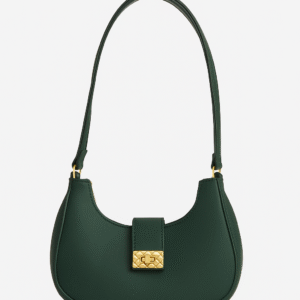 Dark Green Hobo Bag with Gold-Tone Clasp